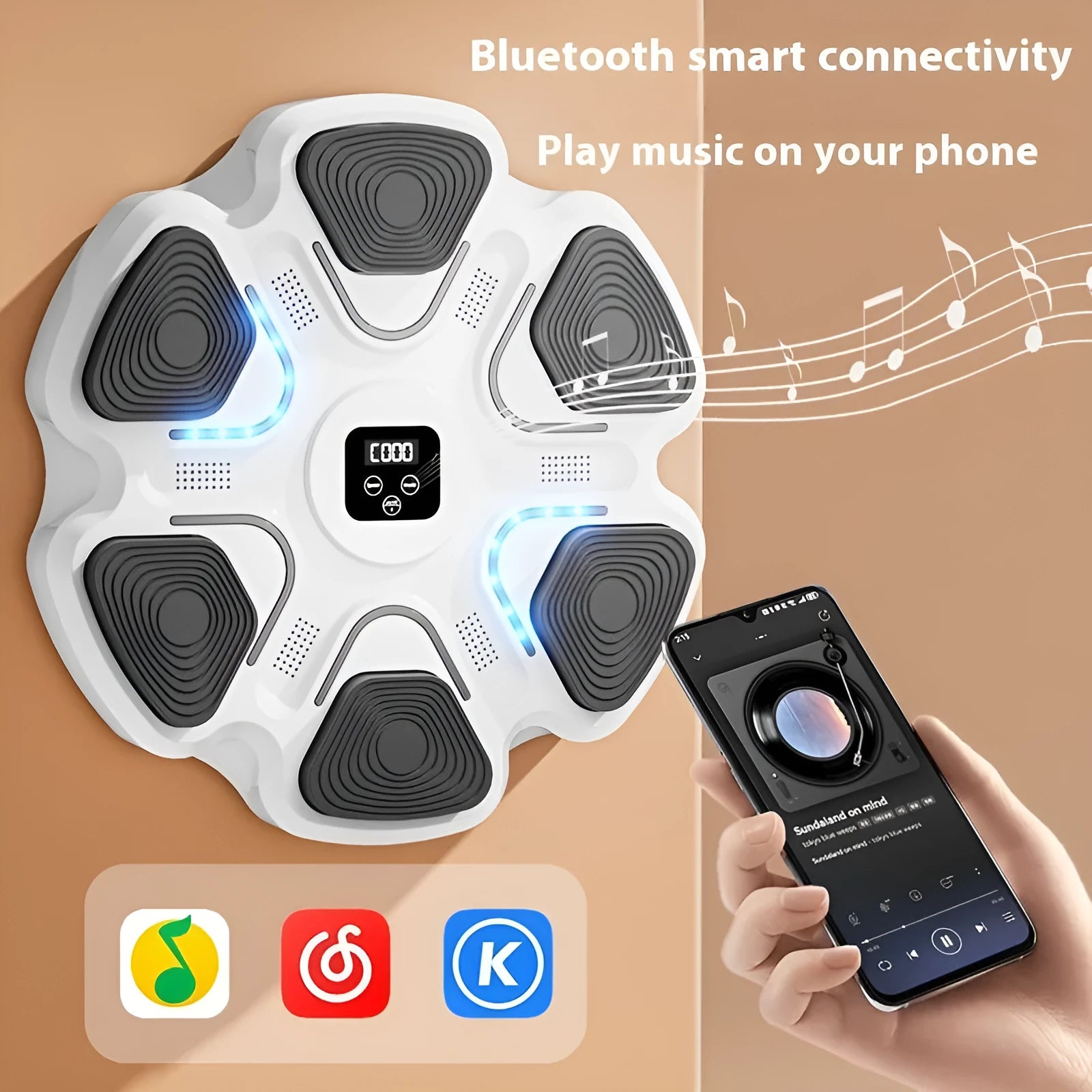 Smart music boxing machine wall target with electronic reaction lights and focus gloves