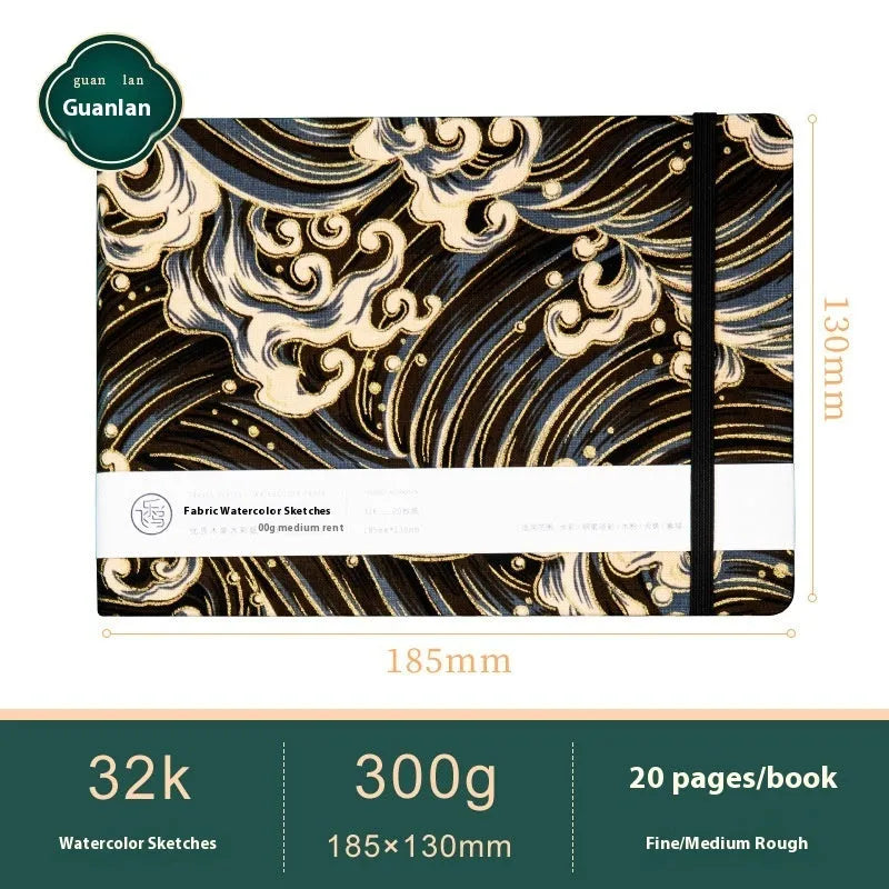 Feiluniao handmade fabric watercolour notebook with artistic cover design, 185mm length for portable sketching