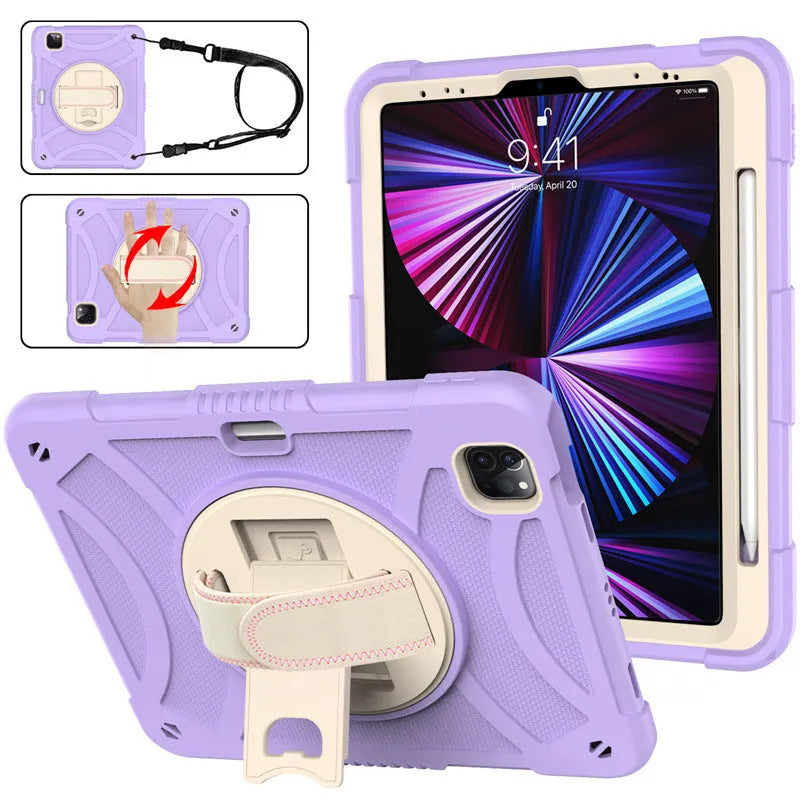 iPad rotating bracket protective case in rose gold colour showing magnetic stand functionality