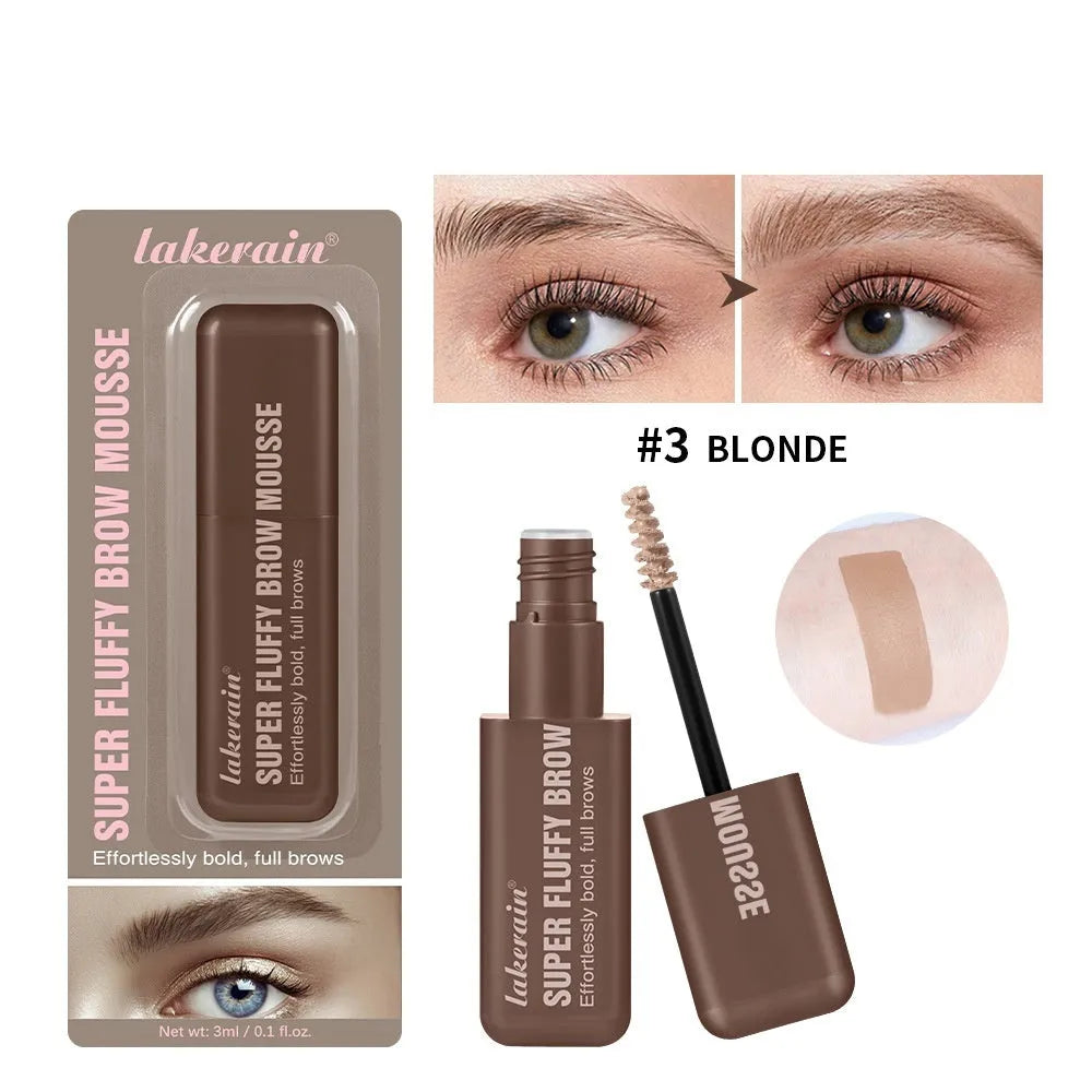 Eyebrow cream and powder in tube for creating three-dimensional, long-lasting brow shape in brown and black shades.