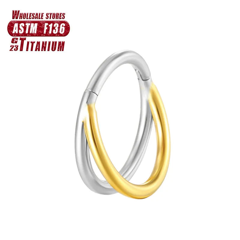 Titanium alloy fork nose ring in silver colour on black background