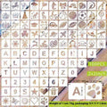 700 PET film hollow spray painting templates in seven 2-inch designs including floral, animal, ocean, and letter patterns