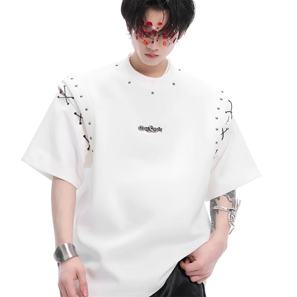 Short sleeve T-shirt with lace-up cutout design in black or white colour options