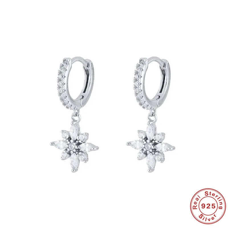 S925 sterling silver snowflake pendant earrings with geometric design in yellow gold or white gold colour finishes