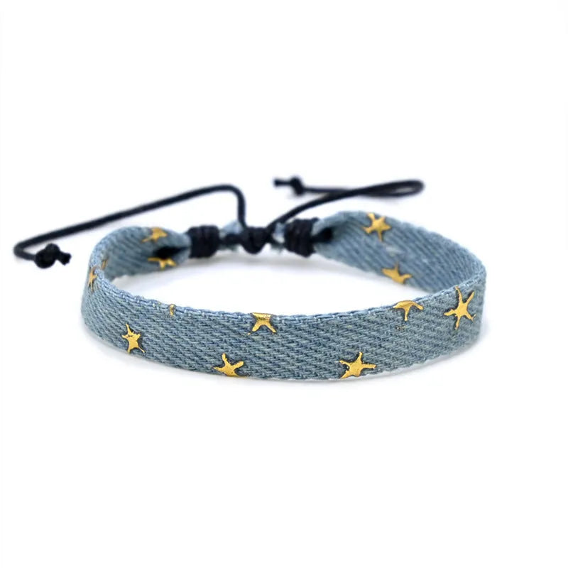 Denim fabric bracelet carrying strap in national style with cute design
