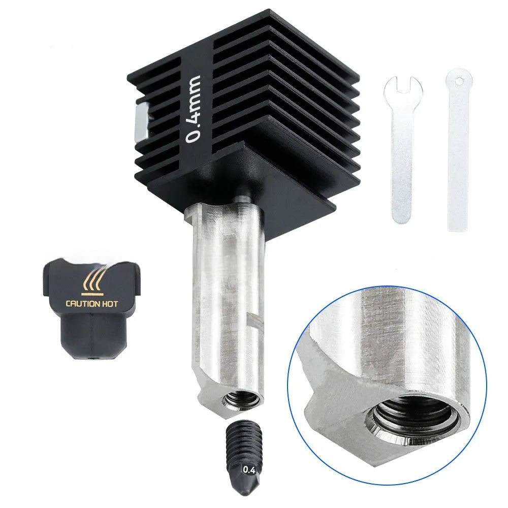 A1 Mini 3D printer hardened steel hot end assembly with silicone sleeve and multiple nozzle diameter options