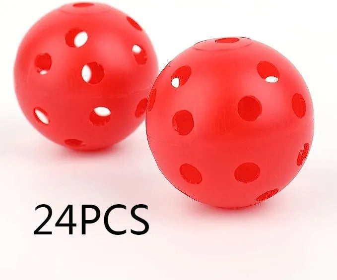 Six multi-colour 42mm golf practice balls including red, orange, blue, green, white, and yellow options