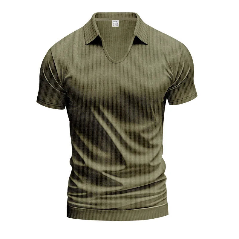 Men's loose fit V-neck short sleeve T-shirt in a light blue cotton blend fabric