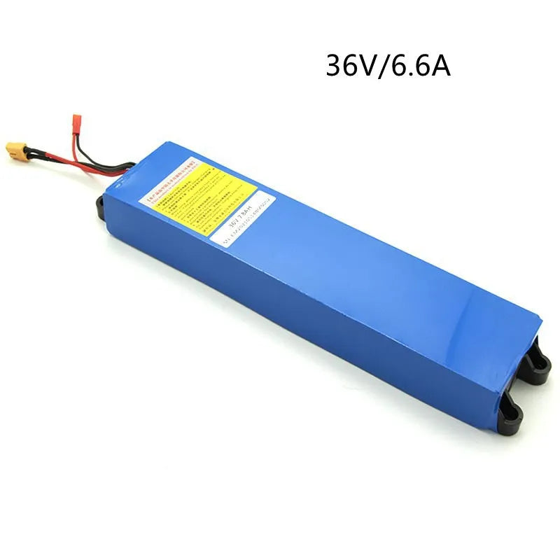 36V lithium battery pack for electric scooter replacement, showing capacity options 6.6Ah 7.8Ah 10.4Ah.