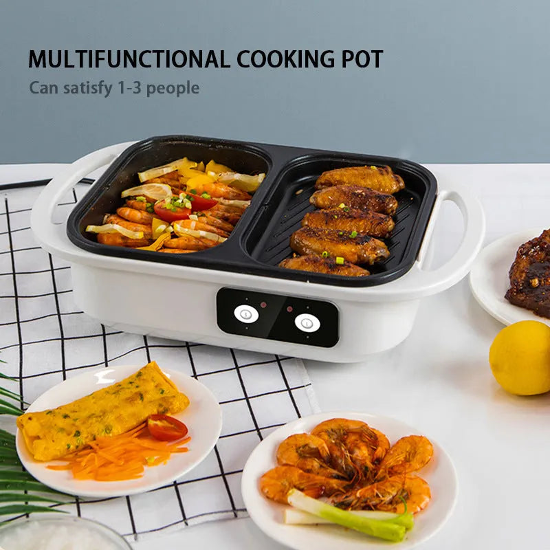 White dual-function electric caldron and frying oven with mechanical controls
