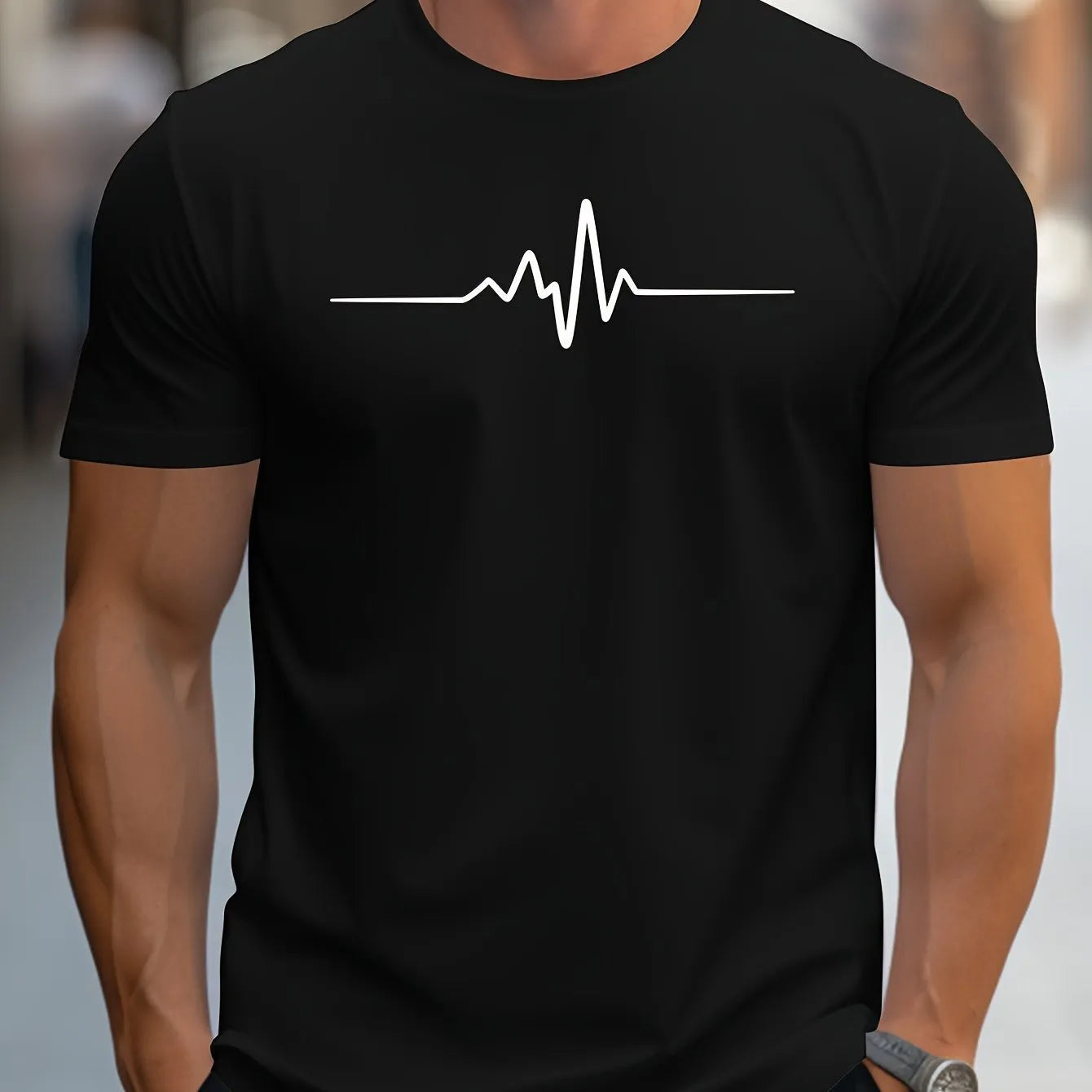 Men's 3D sports pattern t-shirt with loose fit design and short sleeves
