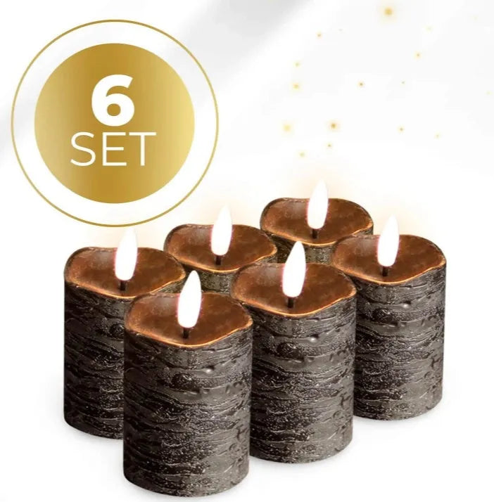 Black LED flameless pillar candle measuring 5 cm wide by 7 cm tall