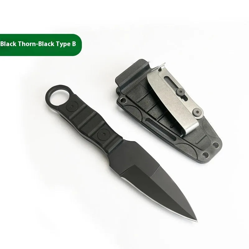Outdoor camping portable small straight knife stainless steel black finish