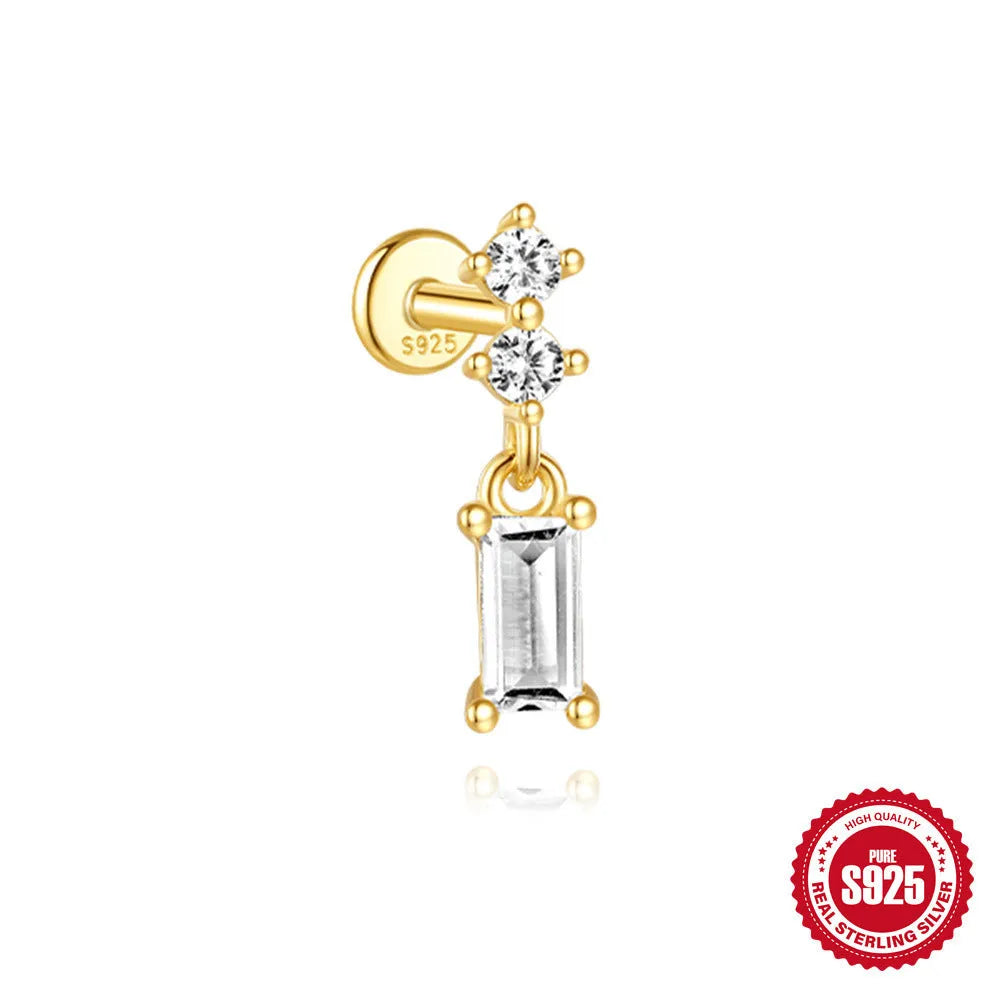 S925 sterling silver water drop earrings with flat spiral puncture design in single gold colour
