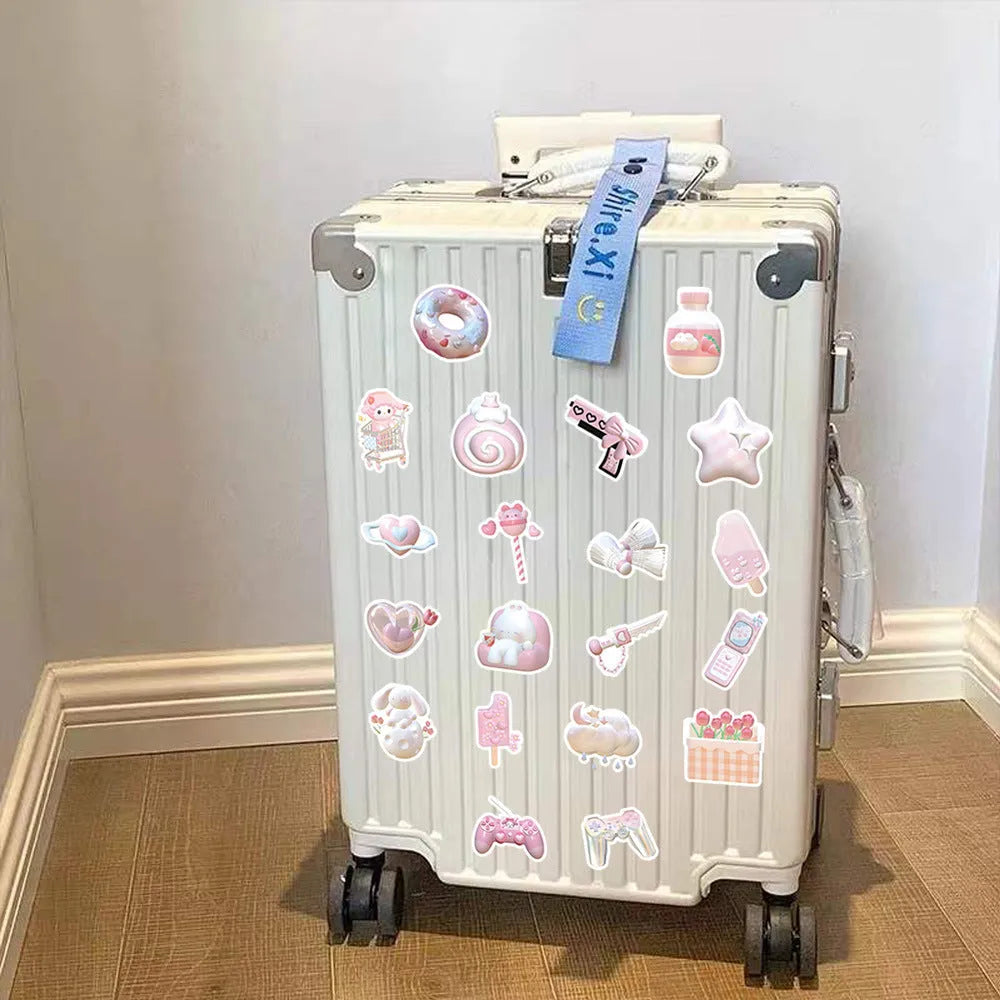 3D decorative stickers with pink heart designs in two style variations