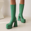 Women's black high boots made from artificial PU leather showing ankle-high casual design