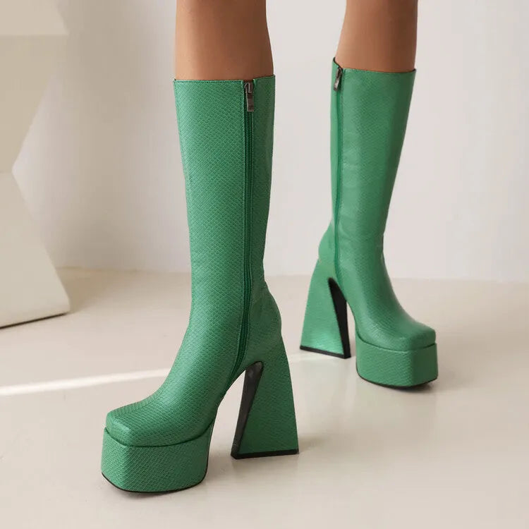 Women's black high boots made from artificial PU leather showing ankle-high casual design