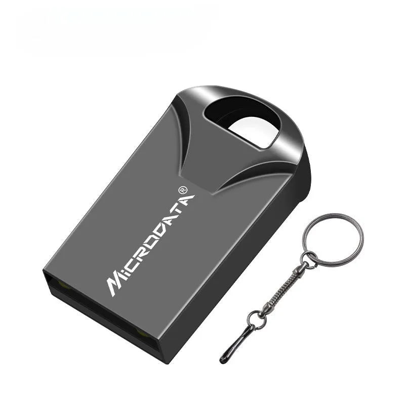Silver metal square USB flash drive pendant on a metal necklace chain.