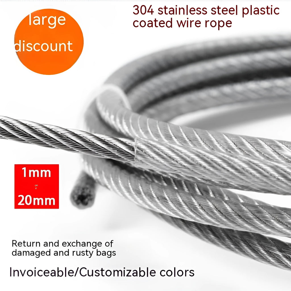 Coiled 304 stainless steel multi-strand security wire rope for anti-theft use.
