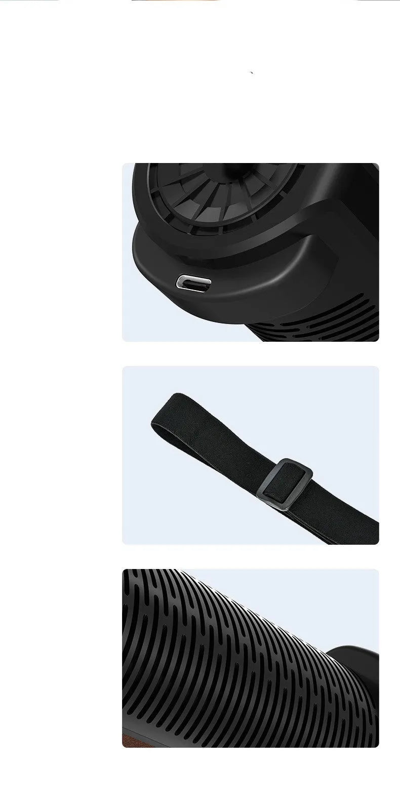 Bladeless car ventilation fan with USB power cord in black, brown, or red colours