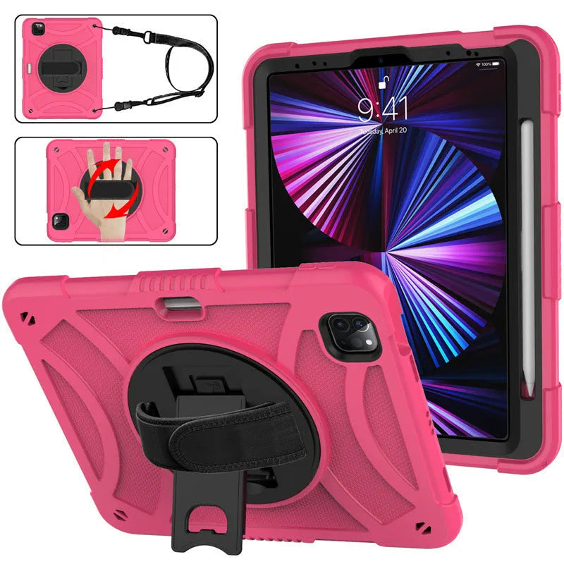 iPad rotating bracket protective case in rose gold colour showing magnetic stand functionality