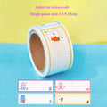 Roll of cartoon adhesive name tape stickers showing Dinosaur, Astronaut, Rabbit, and Girl designs.