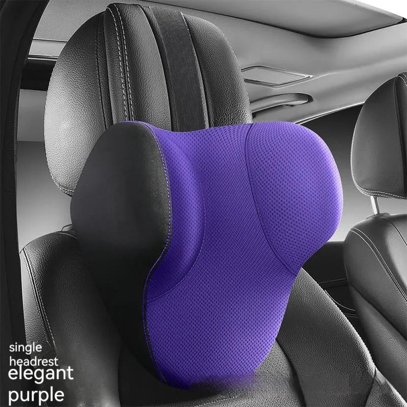Memory foam car lumbar support and headrest pillow set in knitted fabric with six colour options