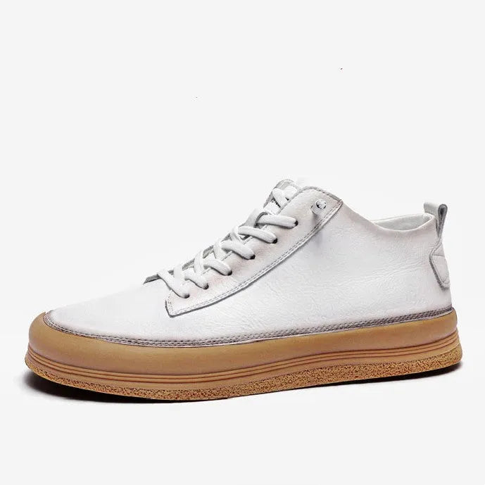 Men's black leather casual lace-up shoes with a round toe and flat rubber sole on a white background.