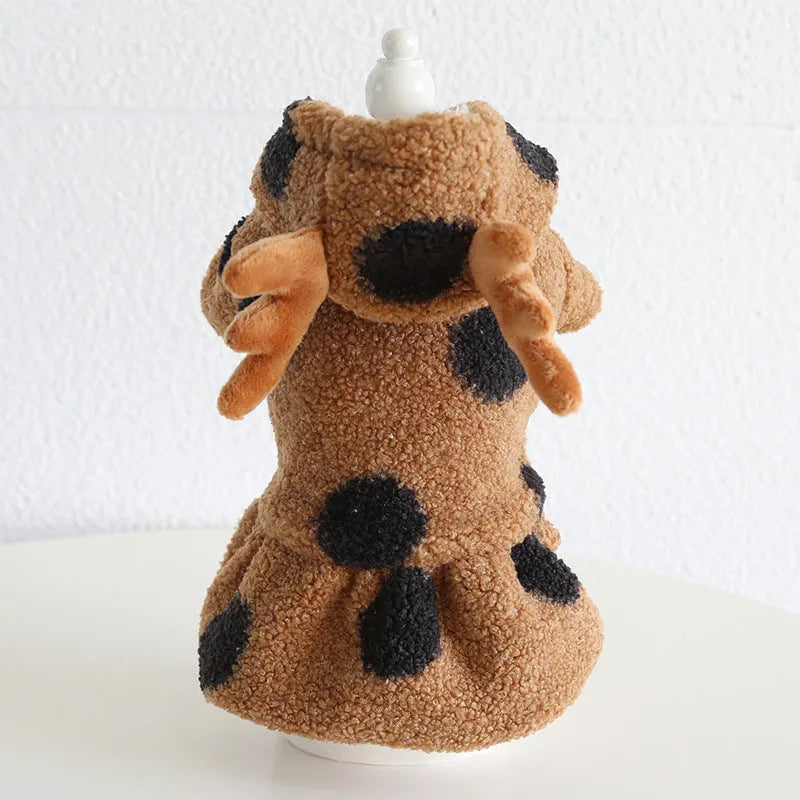 Polka dot elk couple design pet clothing for cats and dogs in skirt and four-leg styles