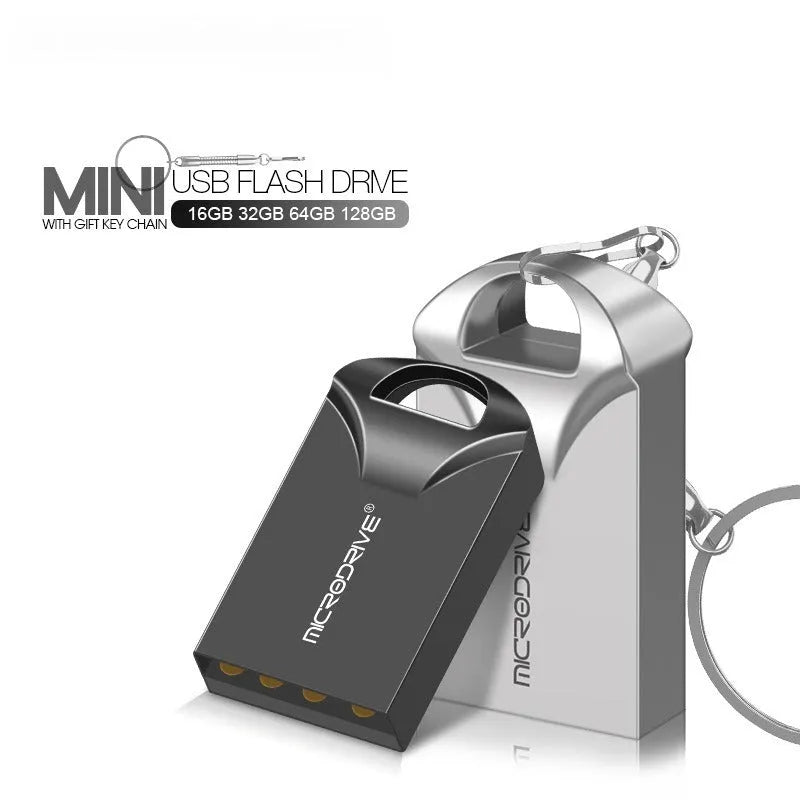 Mini black aluminium USB flash drive showing compact size next to coin for scale