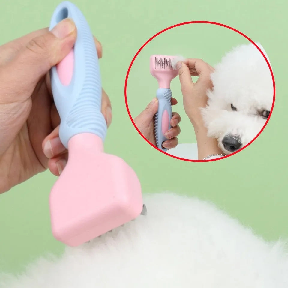 Stainless steel knot knife pet grooming comb for dogs and cats in pink colour