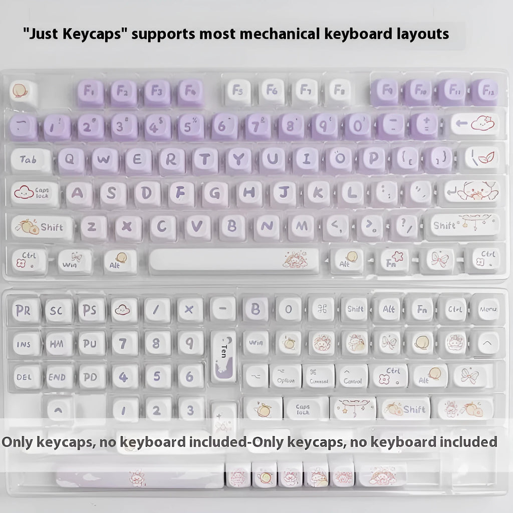PBT gradient purple mechanical keyboard keycaps with detailed rabbit anime artwork.