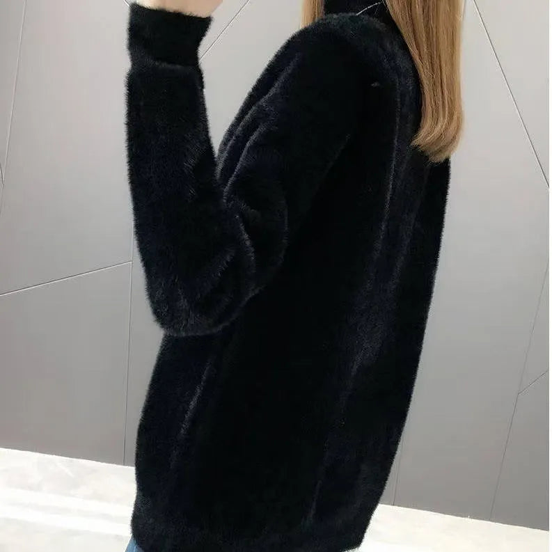 Women's half turtleneck solid colour long sleeve bottoming shirt in black size S