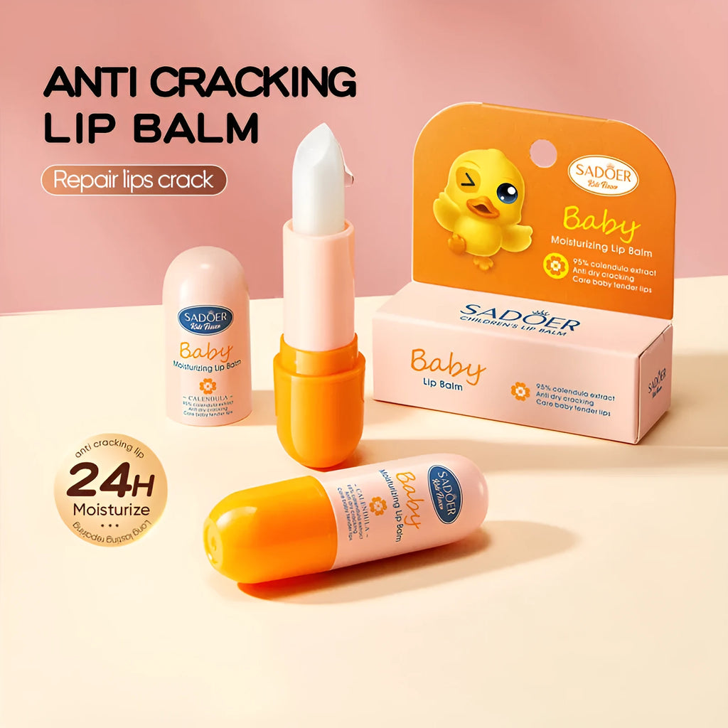 Moisturising anti-chapped lipstick tube in variant shades including marigold, watermelon, and milk.