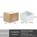 White plastic six-piece suit cube desktop dessert display stand set arranged in tiers.