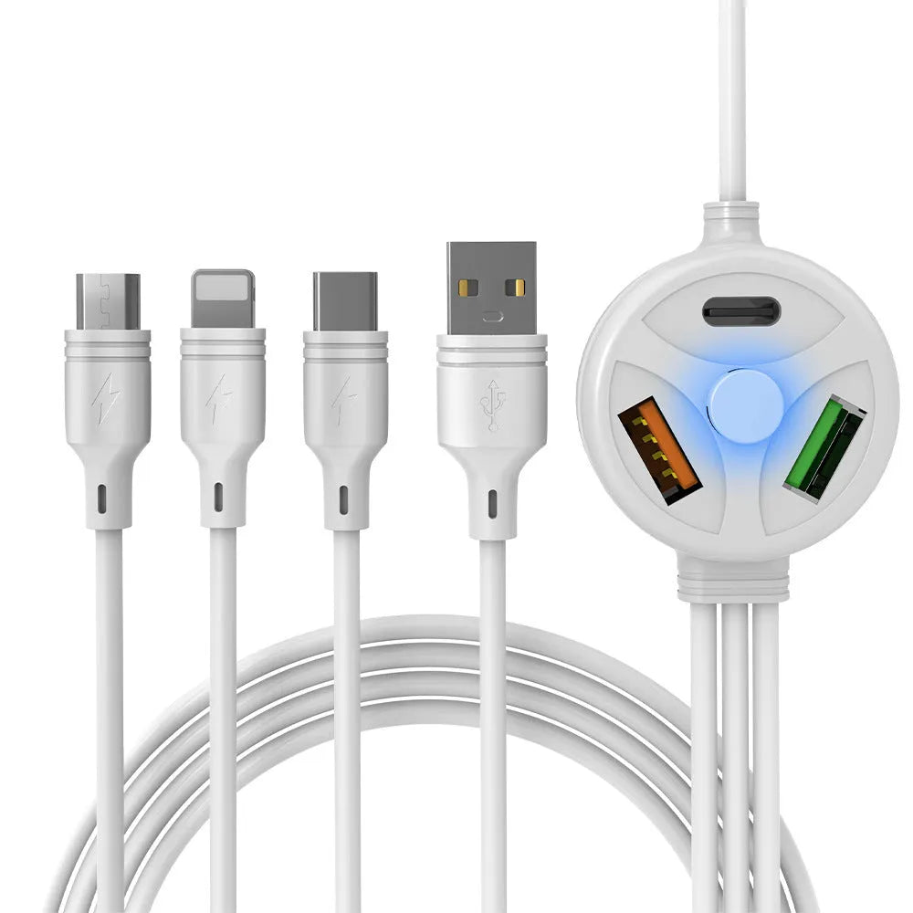 PD fast charge mobile phone cable with three USB connectors in 1.2 metre PVC construction