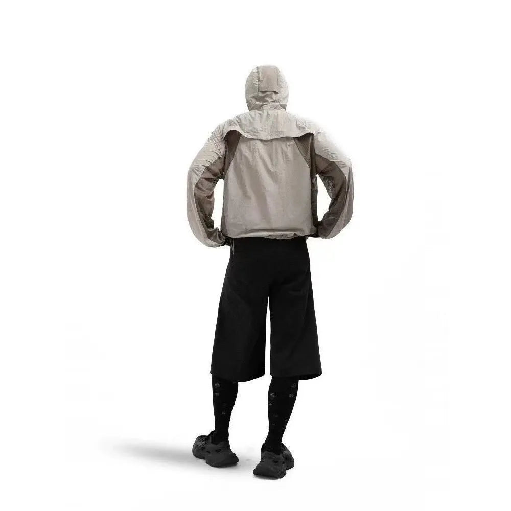Mesh stitching sun protective clothes in nylon fabric showing desert brown, light grey, red and blue colour options