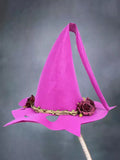 Women modern witch hat costume pointed cloth Halloween party hat in purple, fuchsia, blue, brown, red colours 36x39cm