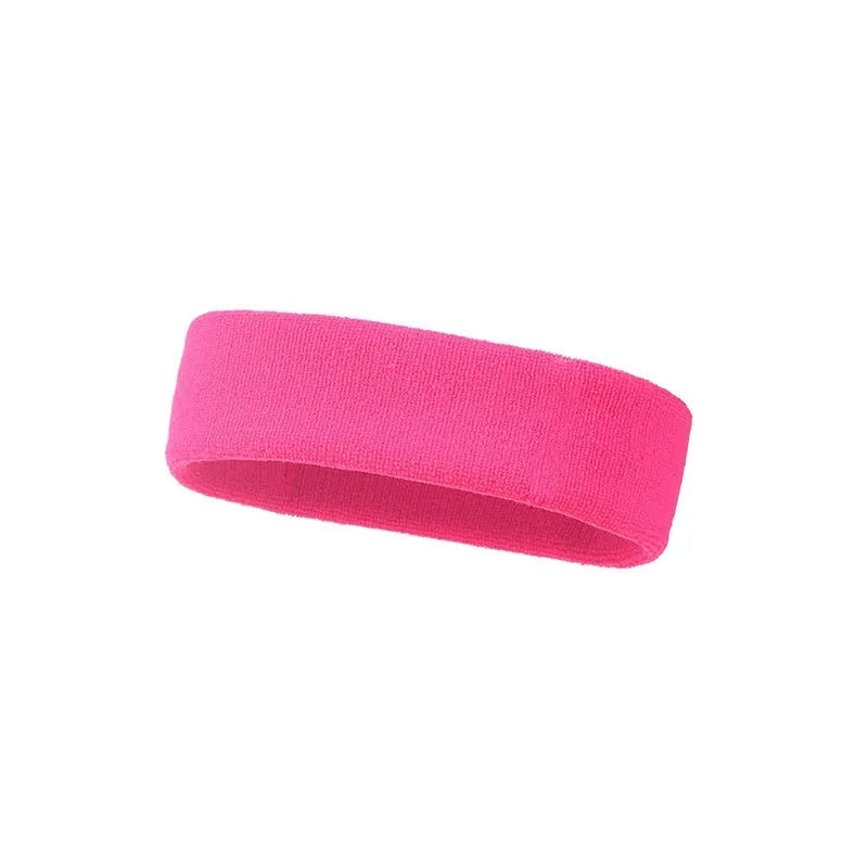 Widening elastic sports sweat headband in solid colour made from polyester spandex.
