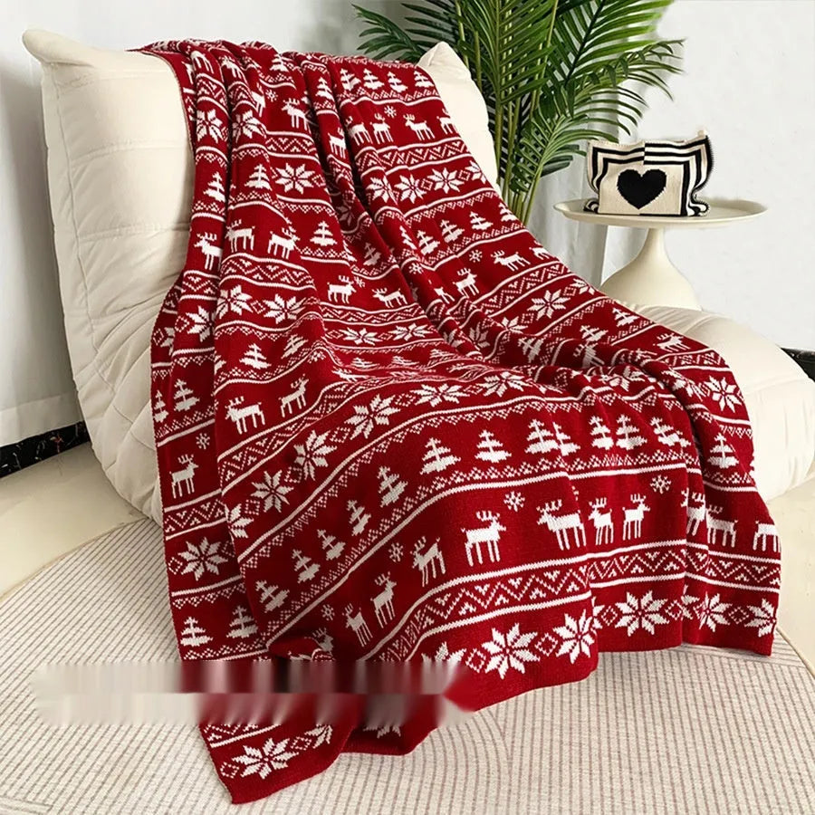 Personalised acrylic Christmas blanket with festive snowflake design in red colours