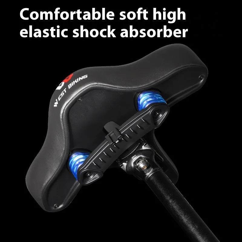 Black bicycle seat cushion with thickened foam padding for shock absorption on ordinary and mountain bikes