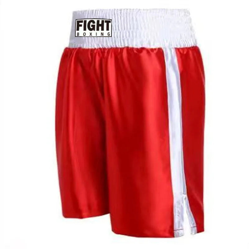 Two-tone boxing shorts for kickboxing in a black and white colour combination with a wide waistband.