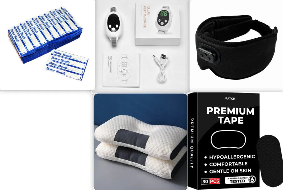 White sleep aid instrument with handheld remote control and wearable bracelet on a charging cable.