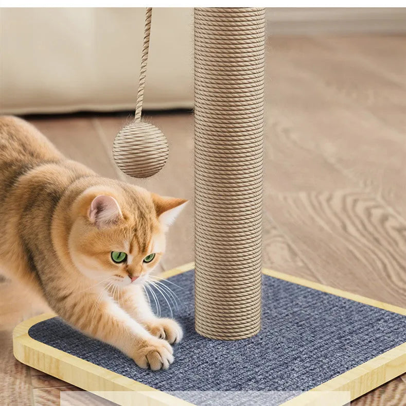 Windmill-style cat climbing frame with scratch-resistant hanging ball toy on carpet leather surface