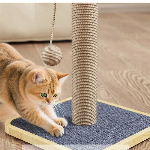 Windmill-style cat climbing frame with scratch-resistant hanging ball toy on carpet leather surface