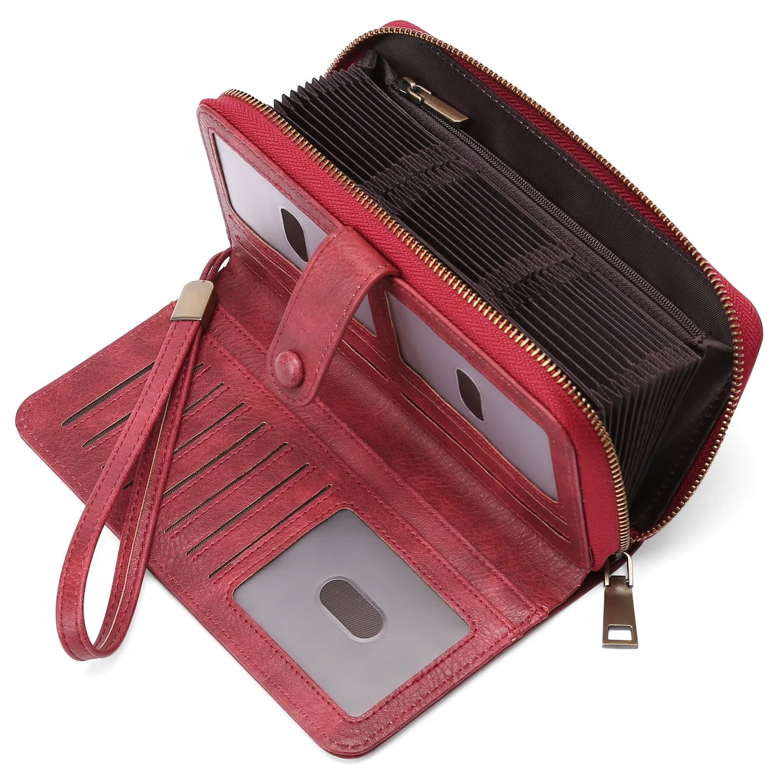 Women's expanding card holder wallet with anti-theft swiping function in multiple colour options