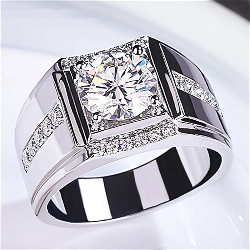 Men's geometric diamond zircon ring with adjustable opening in rose gold, gold, and platinum colour options
