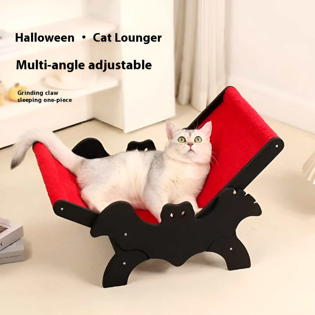 Black and red wooden cat recliner bed for pets