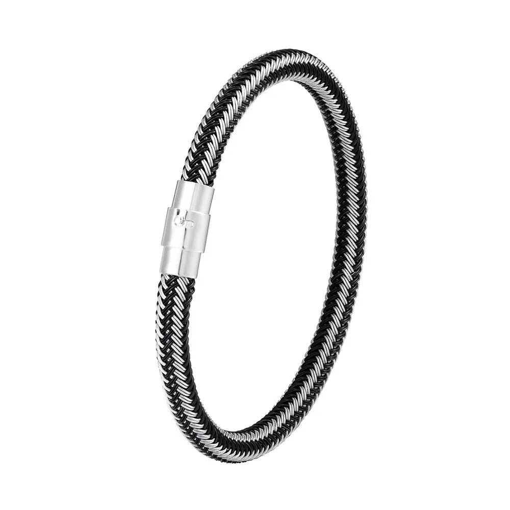 Titanium steel geometric wire bracelet with magnetic closure in silver tone
