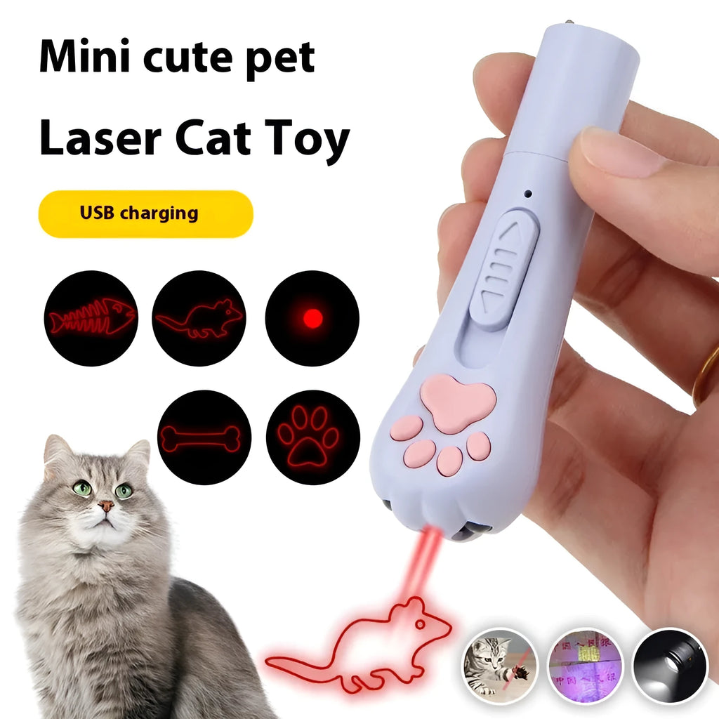Infrared cat teasing stick toy with moon-light lamp and laser projector in blue pink purple or white colours